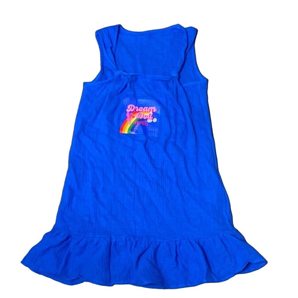 🌈 100% Cotton 🌈 Retro Royal Blue Dress with Rainbow Decal NWT